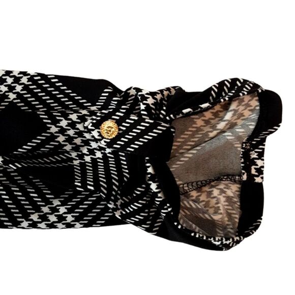 Anne Klein Plaid Tunic Black & White Gold Buttons Tabbed Sleeves sz XL - Picture 7 of 13